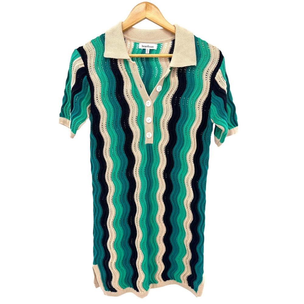 Heartloom Women's‎ Sea Crochet Pattern Collared Mini Dress Cover-Up Size XS